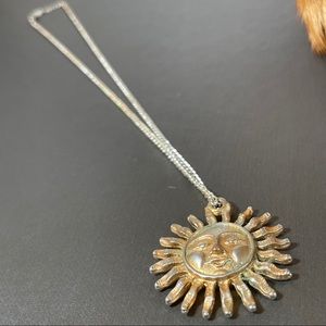 Sun Textured Brushed Gold Silver Tone Necklace